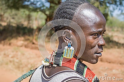 Closeup of man of the ethnic Hamer-Banna group, Ethiopia, Africa Editorial Stock Photo