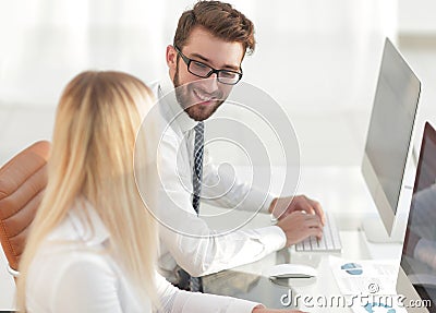 Closeup of the Manager is typing on the computer keyboard Stock Photo