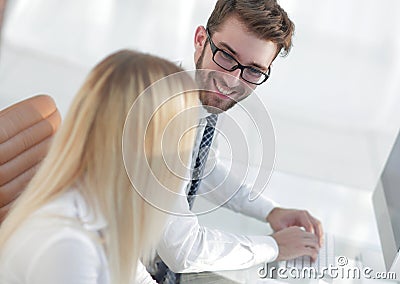 Closeup of the Manager is typing on the computer keyboard Stock Photo