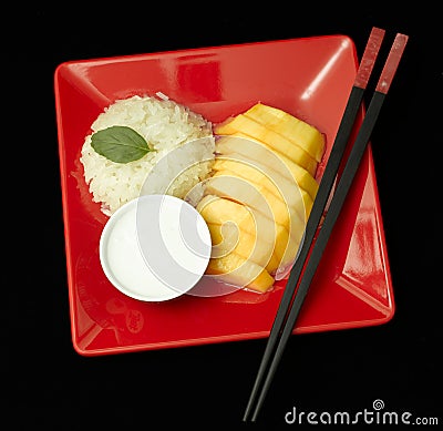 Closeup of Mango sticky rice Thai dessert Stock Photo