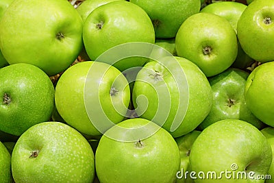 Closeup of many green apple fruits Stock Photo