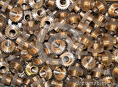 Closeup of many metal gears Stock Photo