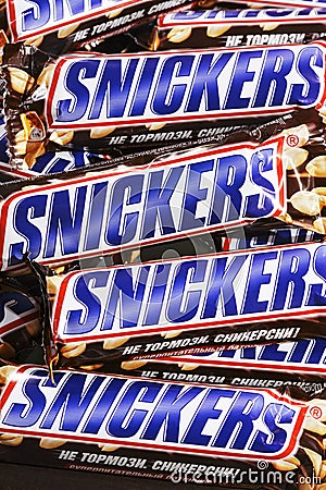 Closeup of many Snickers chocolate bars Editorial Stock Photo