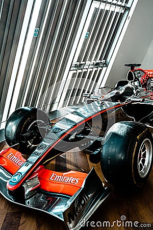 Closeup of the McLaren MP4-22 racing car at the Mercedes Benz World Editorial Stock Photo