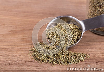 Closeup of a Measuring Spoonful of Chopped Dill Weed Stock Photo