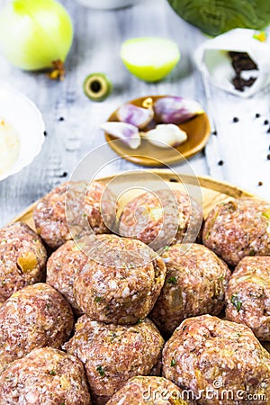 Closeup meatballs prepared roll breadcrumbs Stock Photo