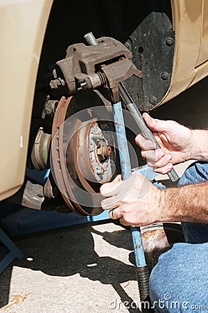 Repairing Front Disc Brakes Stock Photo