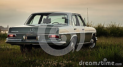 Closeup of Mercedes Benz 280 SE classic car at sunset Editorial Stock Photo