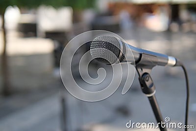 closeup of microphone with stanchion Stock Photo