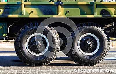 Closeup of military truck chassis Stock Photo