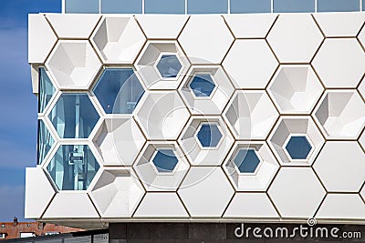 Closeup of modern facade of geometric architecture Editorial Stock Photo