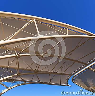 Modern Tensile Structure on a Clear Blue Sky - Photography Stock Photo