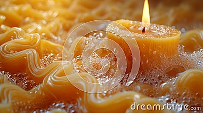 Closeup of molten wax sliding down the side of the candle creating intricate patterns and formations as it cools and Stock Photo