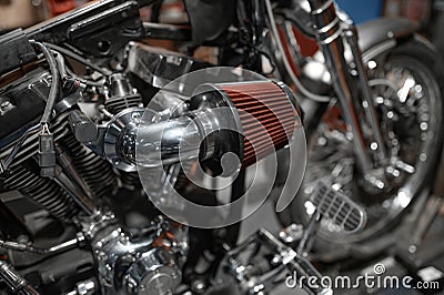 Closeup motorcycle to be repaired in mechanic workshop Stock Photo