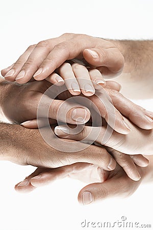 Closeup Of Multiethnic Stacked Hands Stock Photo