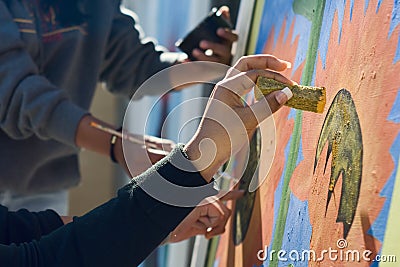 Closeup of a Mural Painted by Several Artists Stock Photo