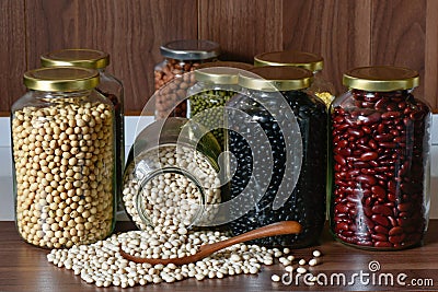 Closeup Navy bean on wooden spoon Stock Photo