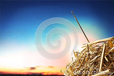 Closeup of Needle in haystack on blurred Stock Photo