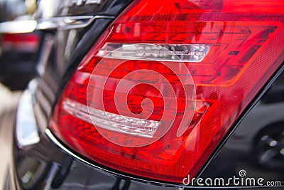 Closeup of new projector headlight on the car Stock Photo