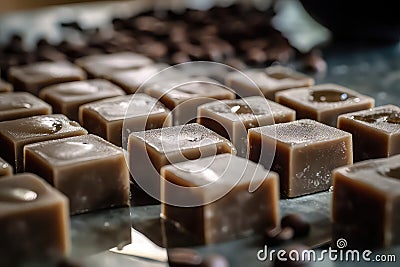 Closeup Of Nitrogenfrozen Coffee Cubes Ready To Be Added To Drinks. Generative AI Stock Photo