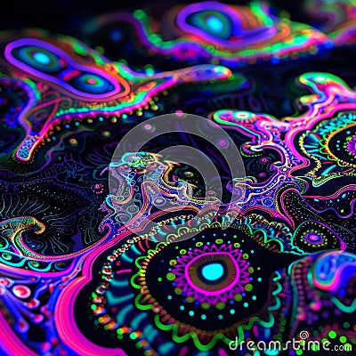 Closeup noblur 3D Model Abstract Art of Psychedelic visual of swirling colors and patterns on a canvas texture Stock Photo