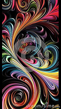 Closeup noblur 3D Model Abstract Art of Psychedelic visual of swirling colors and patterns on a canvas texture Stock Photo