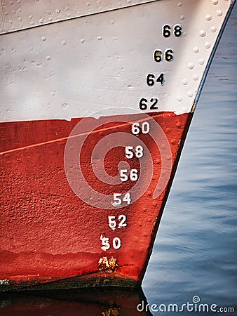 Closeup numbers representing water levels on ship at sea Stock Photo