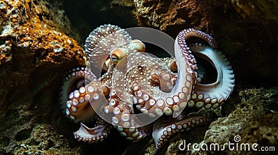 Closeup of the octo tentacles gently probing a crevice in a rock searching for food Stock Photo