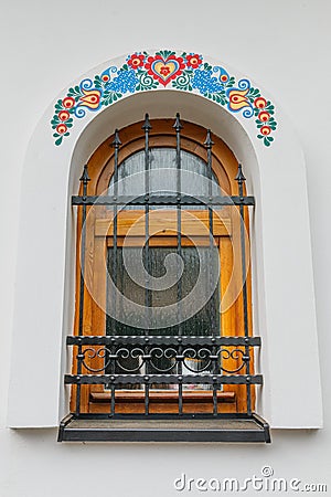 Closeup of old colourful windows with ornaments Stock Photo