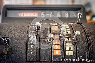 Closeup of an old-fashioned cash register Stock Photo