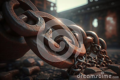 Closeup old rusty industrial metallic chains under the lights of the sun Cartoon Illustration