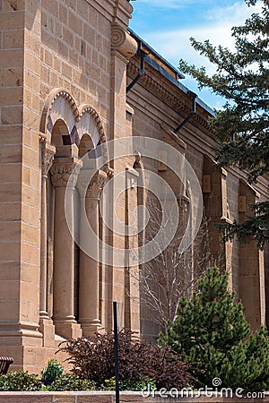 Closeup of one wall of St. Francis Cathedral in Santa Fe, New Mexico, USA Stock Photo