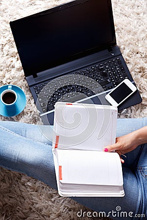 Closeup of an opened desk diary Stock Photo