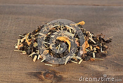 Closeup organic loose leaf tea with flower petals Stock Photo