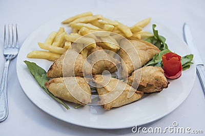 Closeup of sambousek appetizer in outdoor restaurant Stock Photo