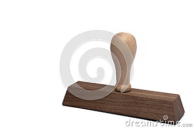 Closeup oversized wood wooden stamp white background Stock Photo