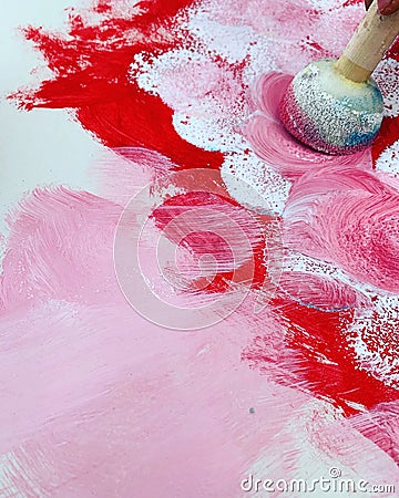 Closeup painting tools - paintbrushes and sponge with bright colors Stock Photo