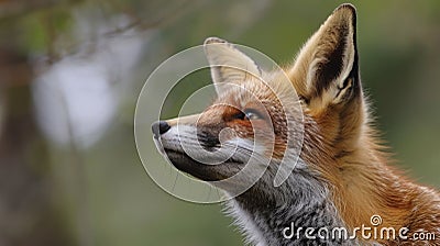 Closeup of a pair of delicate pointed ears atop a foxs head twitching in every direction as it spots its next potential Stock Photo