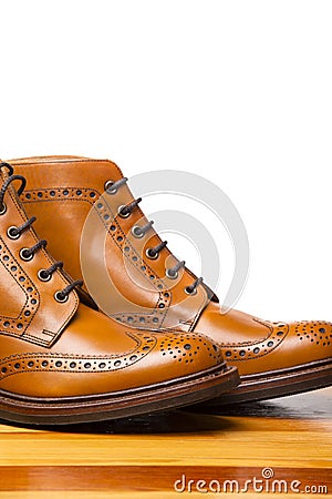 Closeup of Pair of High Mens Tanned Brogues Stock Photo