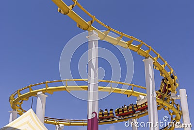 Closeup of part of roller coaster, Santa Monica, CA, USA Editorial Stock Photo