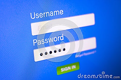 Closeup of Password Box on login background. Online Username and Passwords Stock Photo