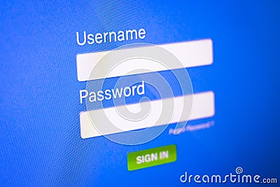 Closeup of Password Box on login background. Online Username and Passwords Stock Photo
