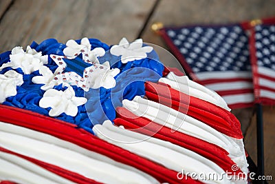 Closeup of patriotic American flag cake Stock Photo