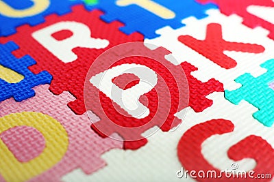 Closeup pattern of colorful alphabet blocks Stock Photo