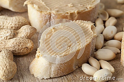 peanut butter used to make bread sandwiches Stock Photo