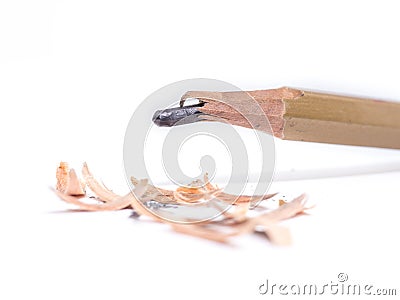 Closeup pencil with a broken tip on white background Stock Photo