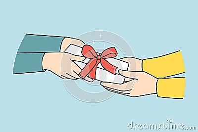 Person greeting friend with present Vector Illustration