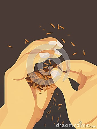 A closeup of a person popping a mealworm into their mouth. AI generation Stock Photo