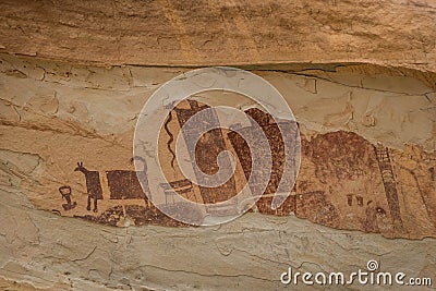 Closeup Of The Petroglyphs On The Temple Mountain Wash Pictograph Panel