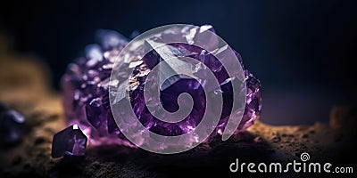 Closeup photo of amethyst mineral stone, macro. Generative AI Stock Photo